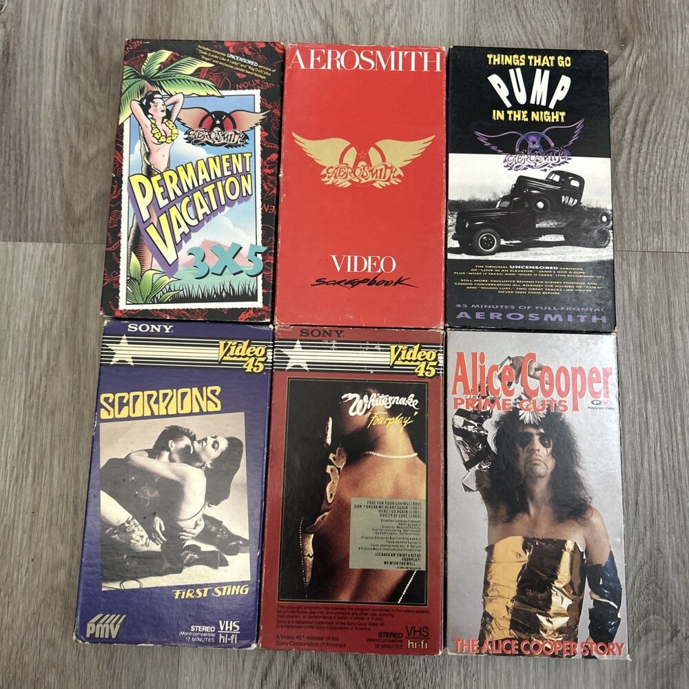 VHS Lot of 6 80s Rock Music Video Aerosmith Alice Cooper Whitesnake Scorpions